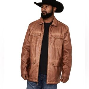 Moonshine Spirit men’s Coated Brown Jacket Brad Paisley small casual tan